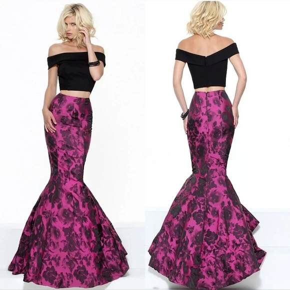 Sherri Hill Floral Mermaid Maxi Skirt Women's 2 Formal Prom Whimsigoth Black Tie - Picture 1 of 10